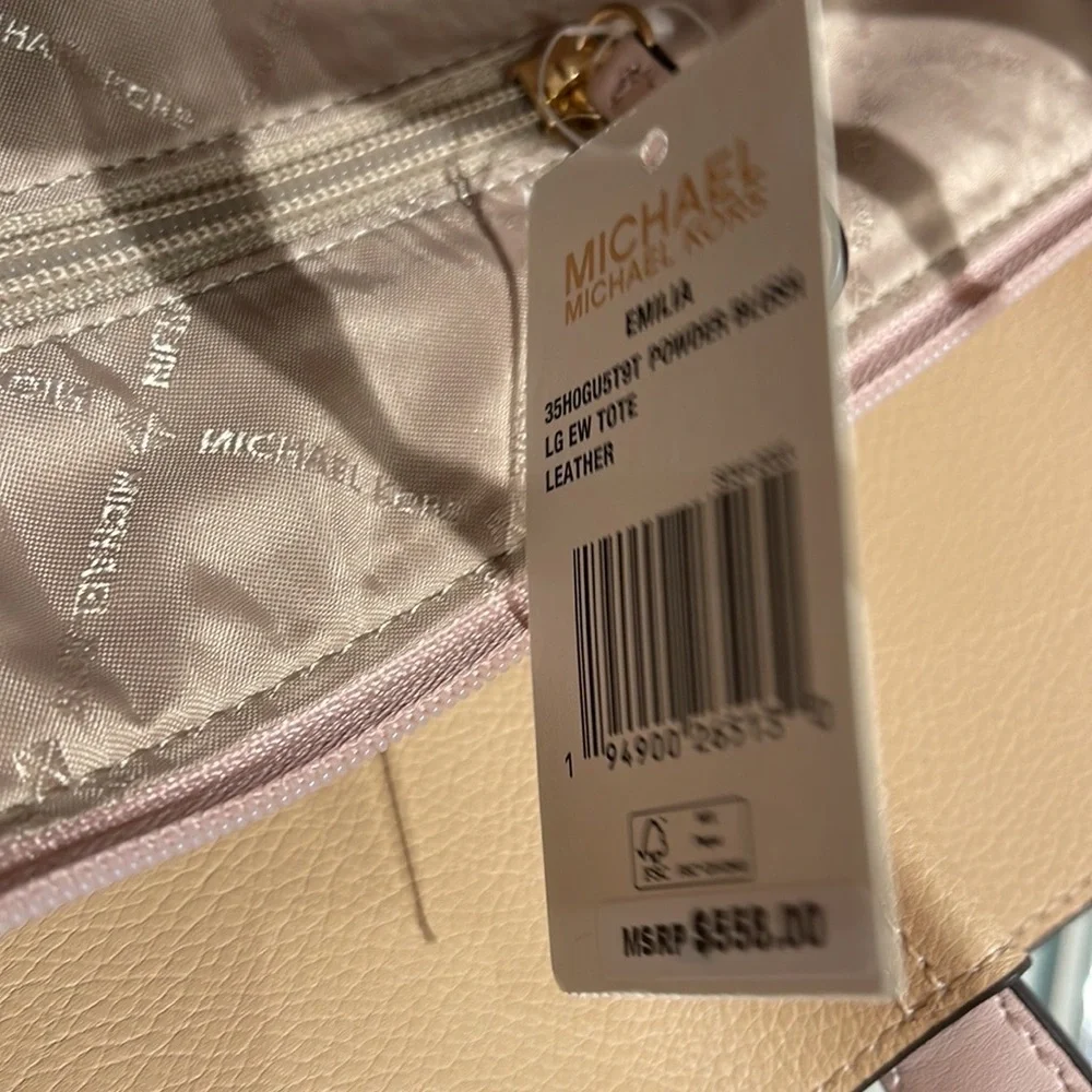 MICHAEL KORS Emilia Large Pebbled Leather Tote Bag POWDER BLUSH COLOR - Picture 12 of 16